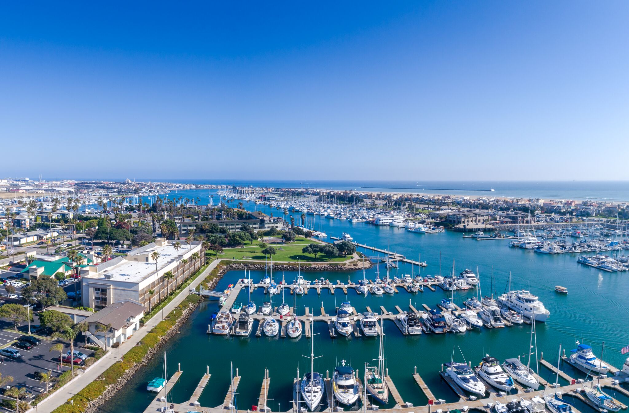Aerial view of Channel Islands Harbor in Oxnard